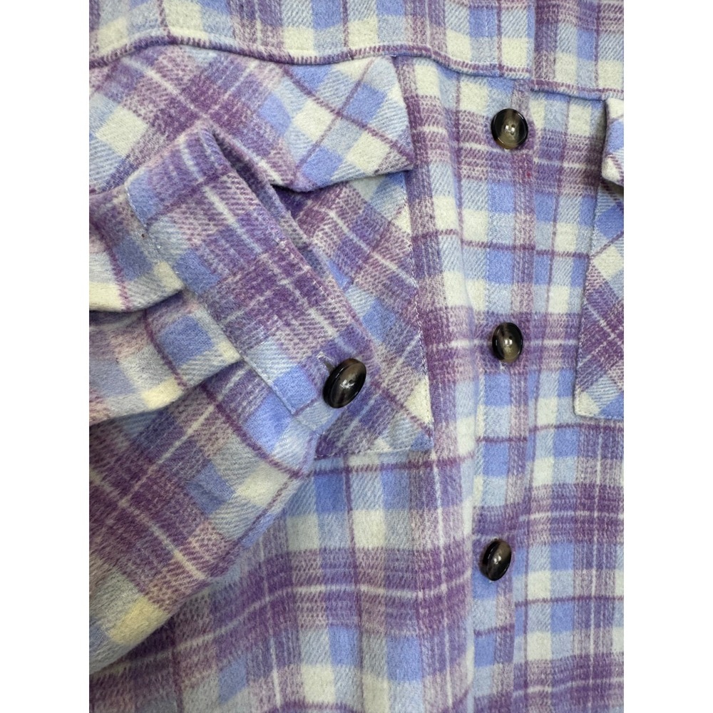 THML Womens Purple Plaid Flannel Shacket Oversized‎ Button Down Shirt Jacket L - Picture 3 of 7
